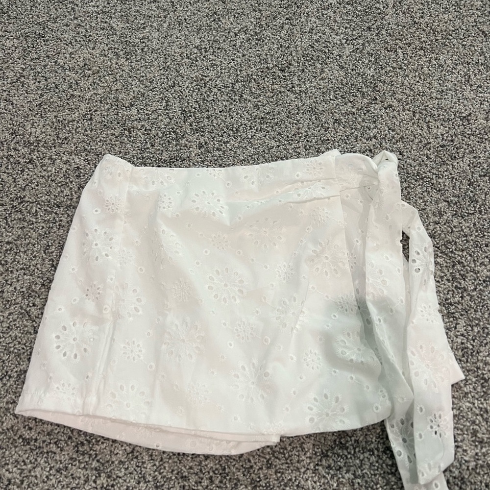 White Eyelet Mini Skirt with Tie
